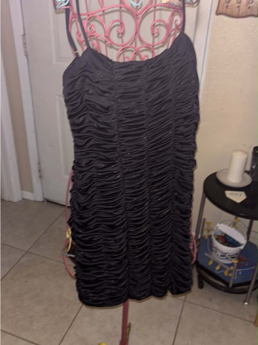 Black Ruched Sparkle Slip Dress - Women